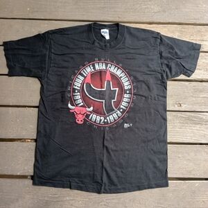 Vintage Pro Player Chicago Bulls 4 Time Champions Black T Shirt Mens Size XL